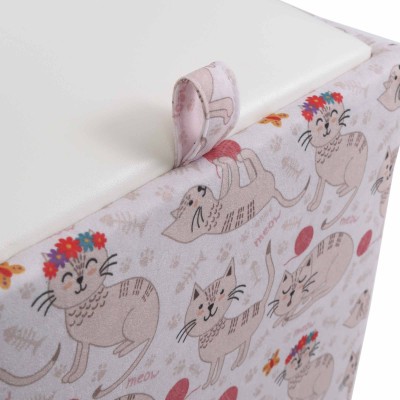Taburet Box Print - corp Pisici roz/capac imitatie piele alb